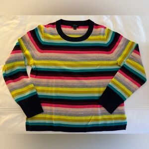 J. Crew Colorful Cashmere Striped Crewneck Sweater